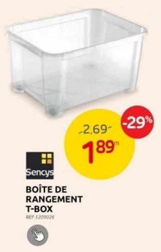 Promotions Boîte de rangement t-box - Sencys - Valide de 03/01/2024 à 29/01/2024 chez Brico