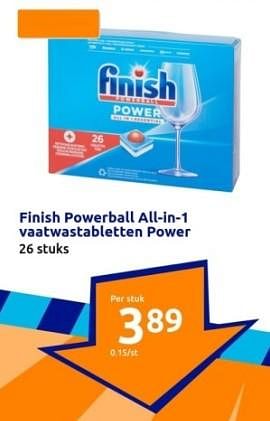Promoties Finish powerball all-in-1 vaatwastabletten power - Finish - Geldig van 03/01/2024 tot 09/01/2024 bij Action