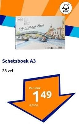 Promoties Schetsboek a3 - Huismerk - Action - Geldig van 03/01/2024 tot 09/01/2024 bij Action