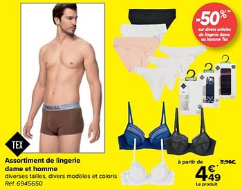 Promotions Assortiment de lingerie dame et homme - Tex - Valide de 03/01/2024 à 15/01/2024 chez Carrefour
