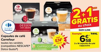 Promotions Capsules de café cappuccino - Produit maison - Carrefour  - Valide de 03/01/2024 à 15/01/2024 chez Carrefour