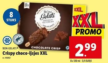 Promotions Crispy choco-ijsjes xxl - Bon Gelati - Valide de 10/01/2024 à 16/01/2024 chez Lidl
