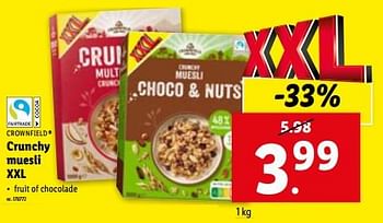 Promoties Crunchy muesli xxl - Crownfield - Geldig van 10/01/2024 tot 16/01/2024 bij Lidl