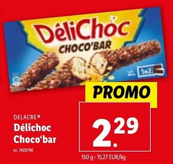 Promotions Délichoc choco‘bar - Delacre - Valide de 10/01/2024 à 16/01/2024 chez Lidl