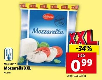 Promoties Mozzarella xxl - Milbona - Geldig van 10/01/2024 tot 16/01/2024 bij Lidl