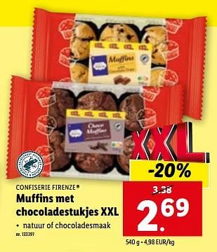 Promoties Muffins met chocoladestukjes xxl - Confiserie Firenze - Geldig van 10/01/2024 tot 16/01/2024 bij Lidl