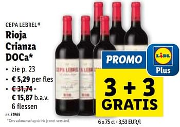 Promoties Rioja crianza doca - Rode wijnen - Geldig van 10/01/2024 tot 16/01/2024 bij Lidl