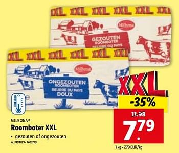 Promoties Roomboter xxl - Milbona - Geldig van 10/01/2024 tot 16/01/2024 bij Lidl