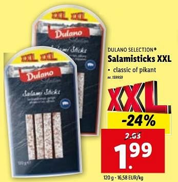 Promoties Salamisticks xxl - Dulano - Geldig van 10/01/2024 tot 16/01/2024 bij Lidl