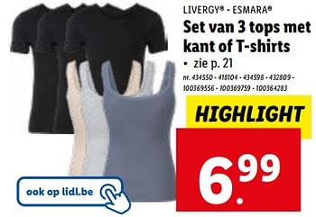 Promoties Set van 3 tops met kant of t-shirts - Huismerk - Lidl - Geldig van 10/01/2024 tot 16/01/2024 bij Lidl