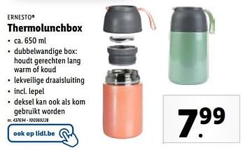 Promoties Thermolunchbox - Ernesto - Geldig van 10/01/2024 tot 16/01/2024 bij Lidl