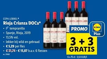 Promoties Rioja crianza doca - Rode wijnen - Geldig van 10/01/2024 tot 16/01/2024 bij Lidl