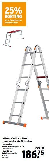 Promotions Altrex varitrex plus vouwladder 4x 3 treden - Altrex - Valide de 03/01/2024 à 16/01/2024 chez Gamma