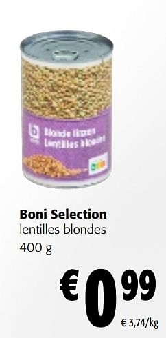 Promotions Boni selection lentilles blondes - Boni - Valide de 02/01/2024 à 16/01/2024 chez Colruyt