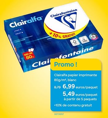Promotions Clairalfa papier imprimante - Clairefontaine - Valide de 01/01/2024 à 15/03/2024 chez Ava