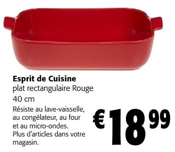 Promotions Esprit de cuisine plat rectangulaire rouge - Produit maison - Colruyt - Valide de 02/01/2024 à 16/01/2024 chez Colruyt
