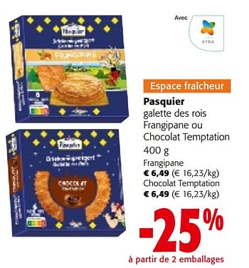 Promotions Pasquier galette des rois frangipane ou chocolat temptation - Brioche pasquier - Valide de 02/01/2024 à 16/01/2024 chez Colruyt