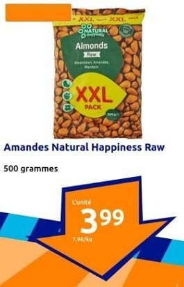 Promotions Amandes natural happiness raw - Natural Happiness - Valide de 03/01/2024 à 09/01/2024 chez Action