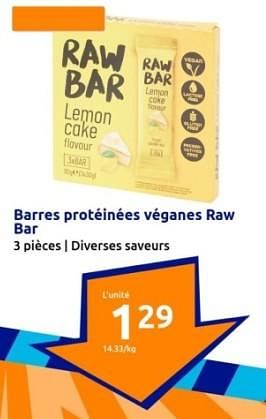 Promotions Barres protéinées véganes raw bar - Produit Maison - Action - Valide de 03/01/2024 à 09/01/2024 chez Action