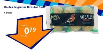 Promotions Boules de graisse bites for birds - Bites for Birds - Valide de 03/01/2024 à 09/01/2024 chez Action