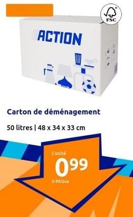 Promotions Carton de déménagement - Produit Maison - Action - Valide de 03/01/2024 à 09/01/2024 chez Action