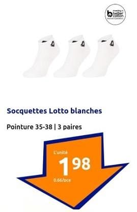Promotions Socquettes lotto blanches - Lotto - Valide de 03/01/2024 à 09/01/2024 chez Action