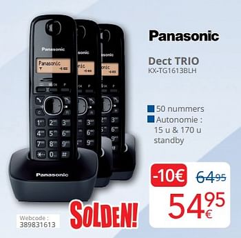 Promoties Panasonic dect trio kx-tg1613blh - Panasonic - Geldig van 03/01/2024 tot 31/01/2024 bij Eldi