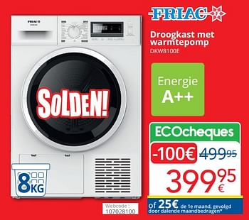 Promoties Friac droogkast met warmtepomp dkw8100e - Friac - Geldig van 03/01/2024 tot 31/01/2024 bij Eldi