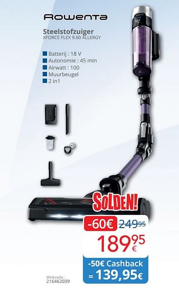 Promoties Rowenta steelstofzuiger xforce flex 9.60 allergy - Rowenta - Geldig van 03/01/2024 tot 31/01/2024 bij Eldi