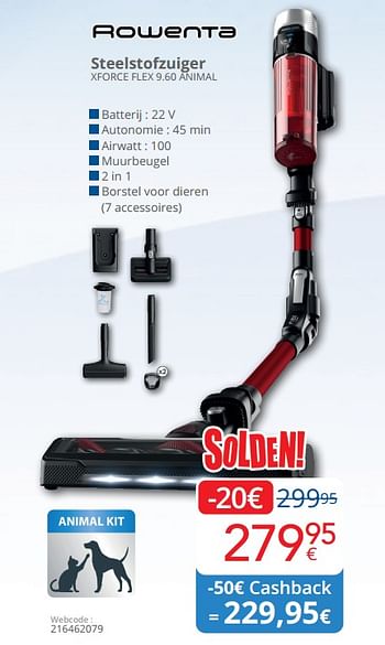 Promoties Rowenta steelstofzuiger xforce flex 9.60 animal - Rowenta - Geldig van 03/01/2024 tot 31/01/2024 bij Eldi