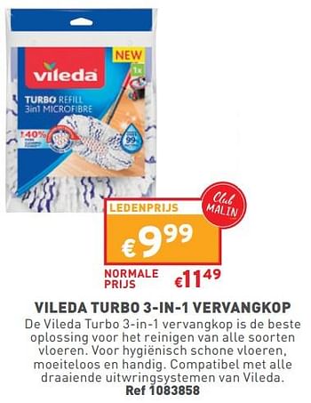 Promoties Vileda turbo 3-in-1 vervangkop - Vileda - Geldig van 03/01/2024 tot 31/01/2024 bij Trafic
