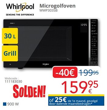 Promoties Whirlpool microgolfoven wwp303sb - Whirlpool - Geldig van 03/01/2024 tot 31/01/2024 bij Eldi