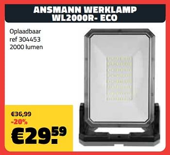 Promoties Ansmann werklamp wl2000r- eco - Ansmann - Geldig van 08/01/2024 tot 31/01/2024 bij Bouwcenter Frans Vlaeminck
