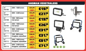 Promoties Ansman verstralers 20w - 1600 lumen - Huismerk - Bouwcenter Frans Vlaeminck - Geldig van 08/01/2024 tot 31/01/2024 bij Bouwcenter Frans Vlaeminck