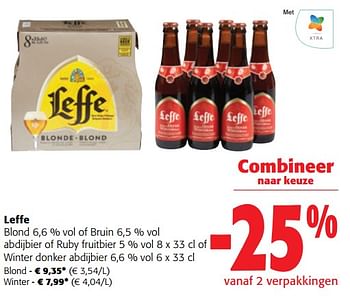 Promoties Leffe blond of bruin abdijbier of ruby fruitbier of winter donker abdijbier - Leffe - Geldig van 02/01/2024 tot 16/02/2024 bij Colruyt