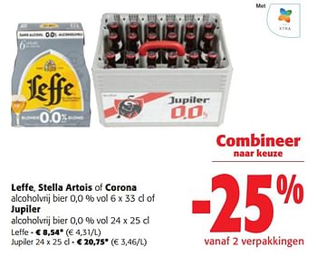 Promoties Leffe, stella artois of corona alcoholvrij bier of jupiler alcoholvrij bier - Huismerk - Colruyt - Geldig van 02/01/2024 tot 16/02/2024 bij Colruyt