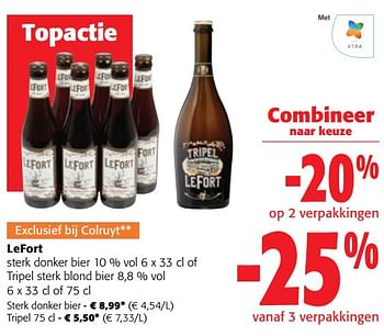 Promoties Lefort sterk donker bier of tripel sterk blond bier - Lefort - Geldig van 02/01/2024 tot 16/02/2024 bij Colruyt