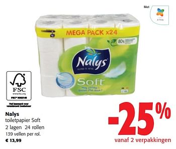 Promotions Nalys toiletpapier soft - Nalys - Valide de 02/01/2024 à 16/02/2024 chez Colruyt