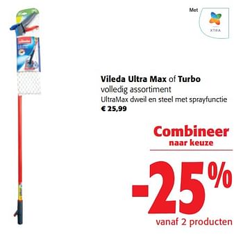 Promoties Vileda ultramax dweil en steel met sprayfunctie - Vileda - Geldig van 02/01/2024 tot 16/02/2024 bij Colruyt