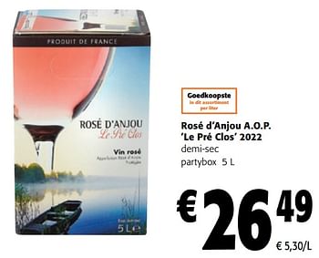 Promoties Rosé d`anjou a.o.p. le pré clos 2022 demi-sec partybox - Rosé wijnen - Geldig van 02/01/2024 tot 16/02/2024 bij Colruyt
