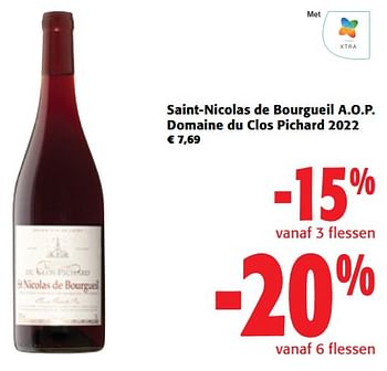 Promoties Saint-nicolas de bourgueil a.o.p. domaine du clos pichard 2022 - Rode wijnen - Geldig van 02/01/2024 tot 16/02/2024 bij Colruyt