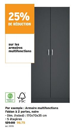 Promotions Armoire multifonctions fabian à 2 portes, noire - Produit maison - Gamma - Valide de 03/01/2024 à 16/01/2024 chez Gamma