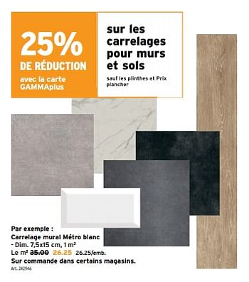 Promotions Carrelage mural métro blanc - Produit maison - Gamma - Valide de 03/01/2024 à 16/01/2024 chez Gamma