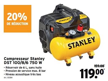 Promotions Compresseur stanley dst 100-8-6 750 w - Stanley - Valide de 03/01/2024 à 16/01/2024 chez Gamma