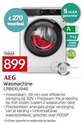 Promoties Aeg wasmachine lr86xu946 - AEG - Geldig van 03/01/2024 tot 31/01/2024 bij Selexion