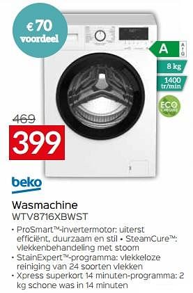 Promoties Beko wasmachine wtv8716xbwst - Beko - Geldig van 03/01/2024 tot 31/01/2024 bij Selexion