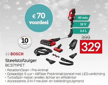 Promoties Bosch steelstofzuiger bcs711pet - Bosch - Geldig van 03/01/2024 tot 31/01/2024 bij Selexion