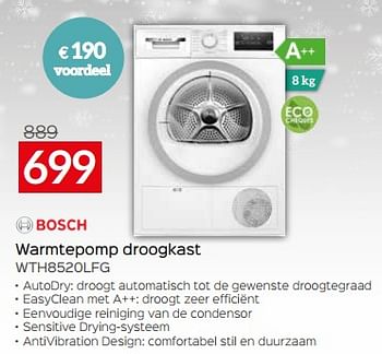 Promoties Bosch warmtepomp droogkast wth8520lfg - Bosch - Geldig van 03/01/2024 tot 31/01/2024 bij Selexion