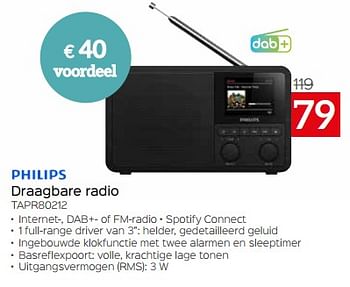 Promoties Philips draagbare radio tapr80212 - Philips - Geldig van 03/01/2024 tot 31/01/2024 bij Selexion