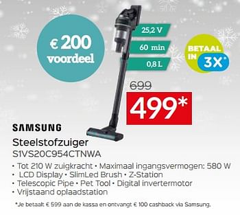 Promoties Samsung steelstofzuiger s1vs20c954ctnwa - Samsung - Geldig van 03/01/2024 tot 31/01/2024 bij Selexion